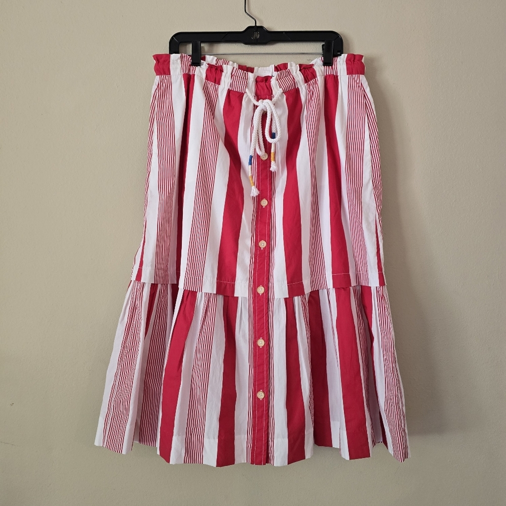 J. CREW Womens Striped Cotton‎ Poplin Drawstring Button Up Skirt Size Large - Picture 2 of 8